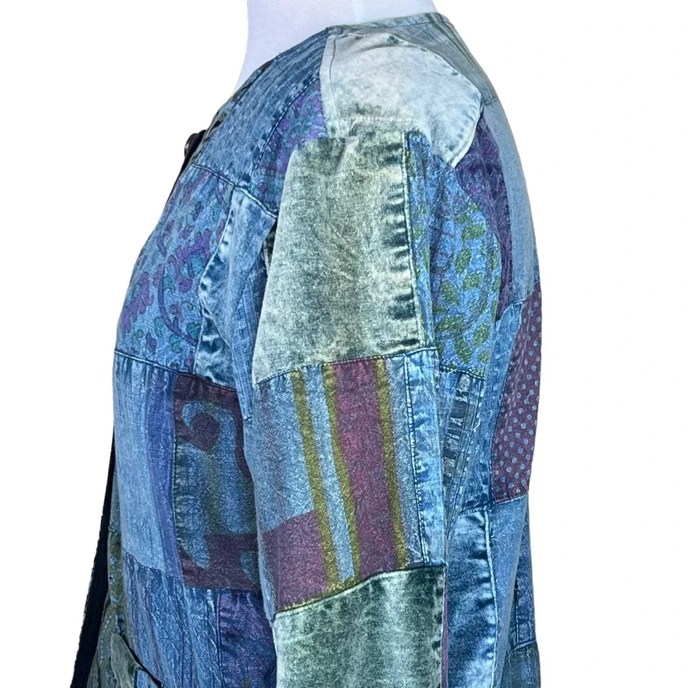 Sacred Threads Women’s Boho Art-to-Wear Patchwork Cotton Jacket Size Small